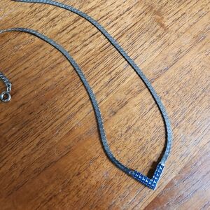 Silver Braided Chocker Necklace With Blue Stone Tip